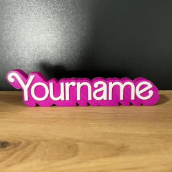 Custom name plate inspired by Barbie — pink, cute & personalized