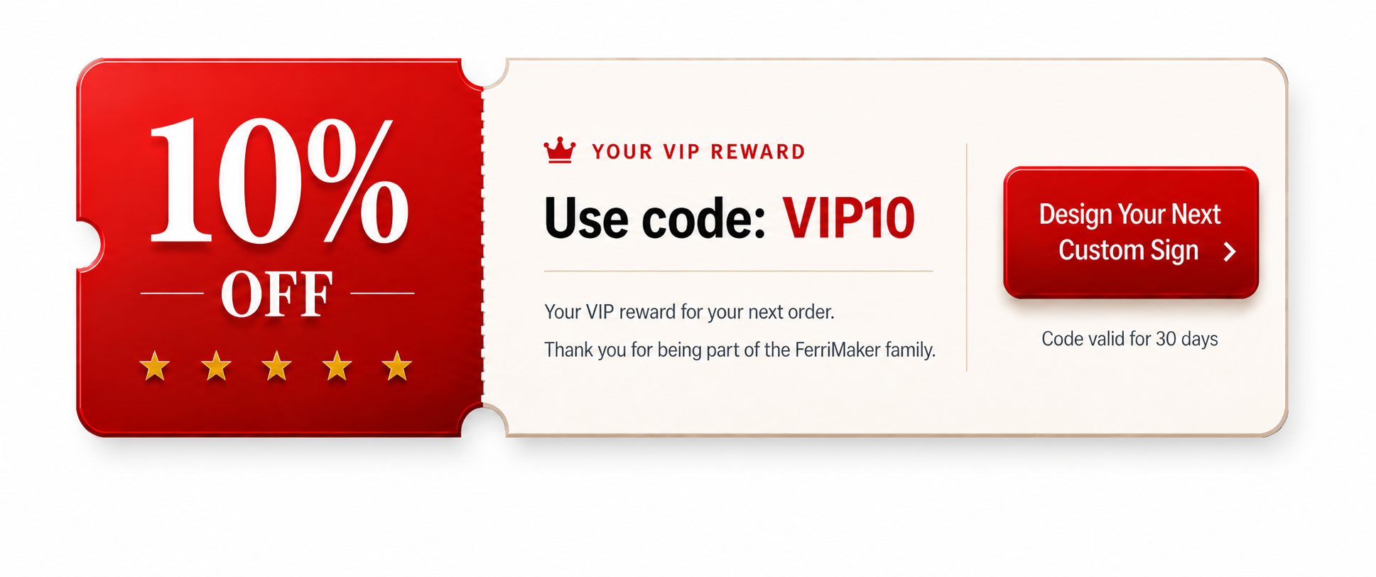 VIP 10 percent discount banner